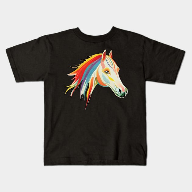 Rainbow Mare on black Kids T-Shirt by Geminiartstudio